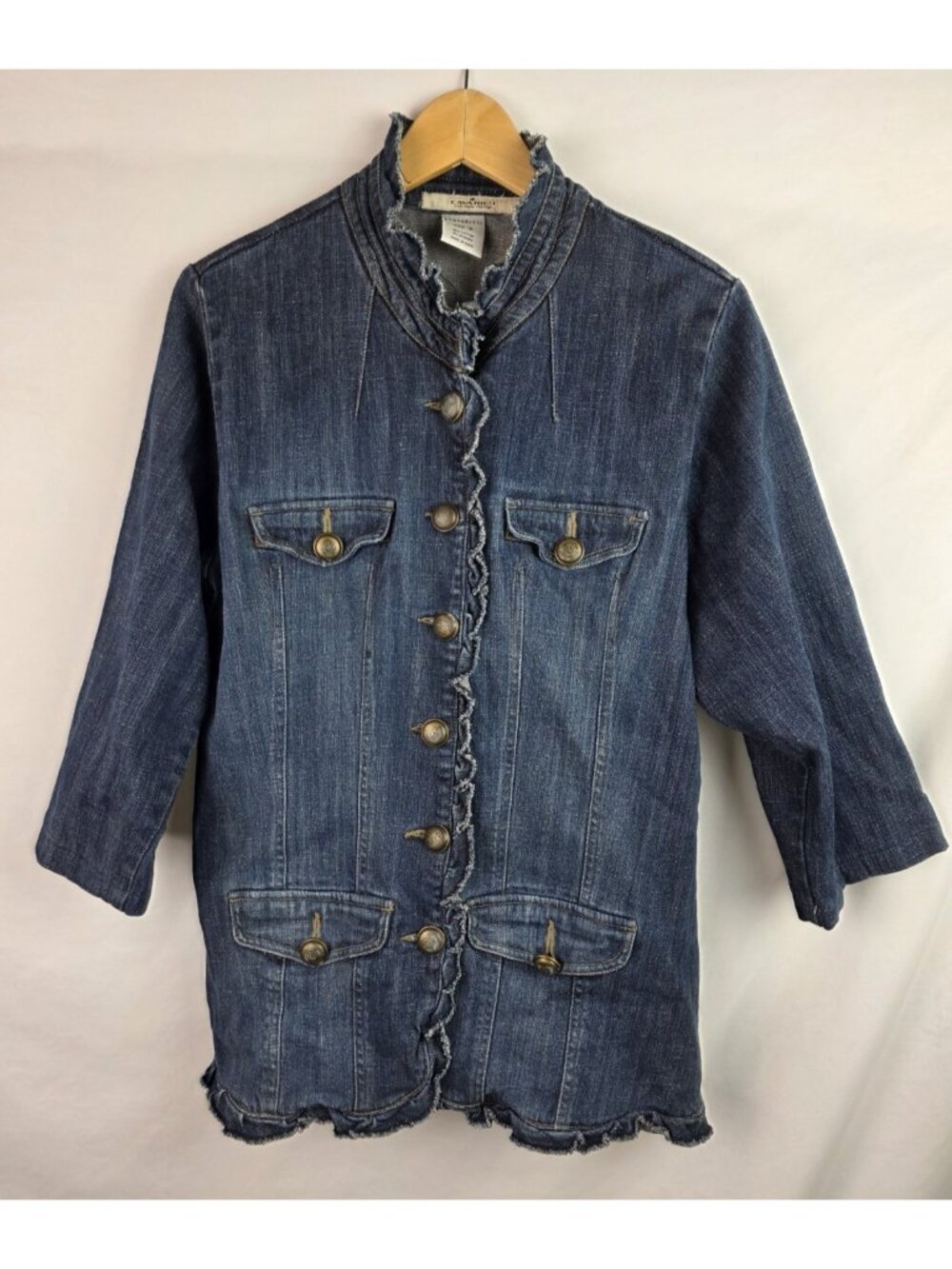 Z Cavaricci Womens Jean Jacket Size 2 Denim Jacket 3/4 Sleeve Long Coat Top
